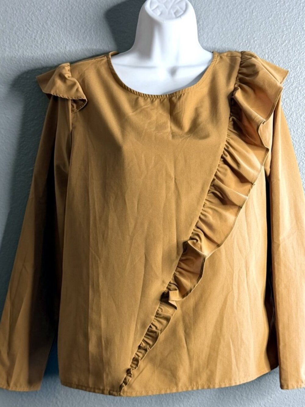 Kensie Mustard Ruffle Blouse Long Sleeve Size S